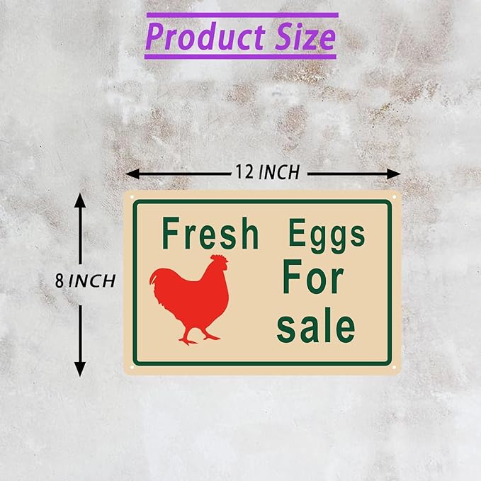 Farm Fresh Eggs for Sale Metal Sign, Farmhouse Chicken Coop Wall Decor Aluminum material，8x12 Inch, Weatherproof,2Pack