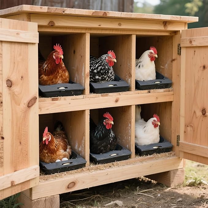 Roll Away Chicken Nesting Box,Lockable Fake Egg & Jute Pad – 2-Height Adjustable Slope – Fits Inside 14"+ Coops – Small to Medium Breeds(3PC)