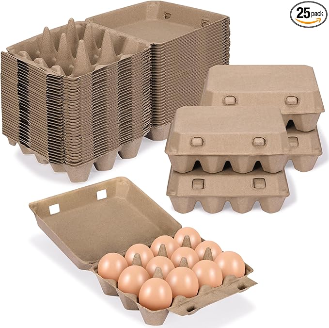 25 Pack Egg Cartons Cheap Bulk, 3x4 Style Egg Storage Containers Holder, Sturdy Natural Pulp Material Perfect for Storing Extra Eggs