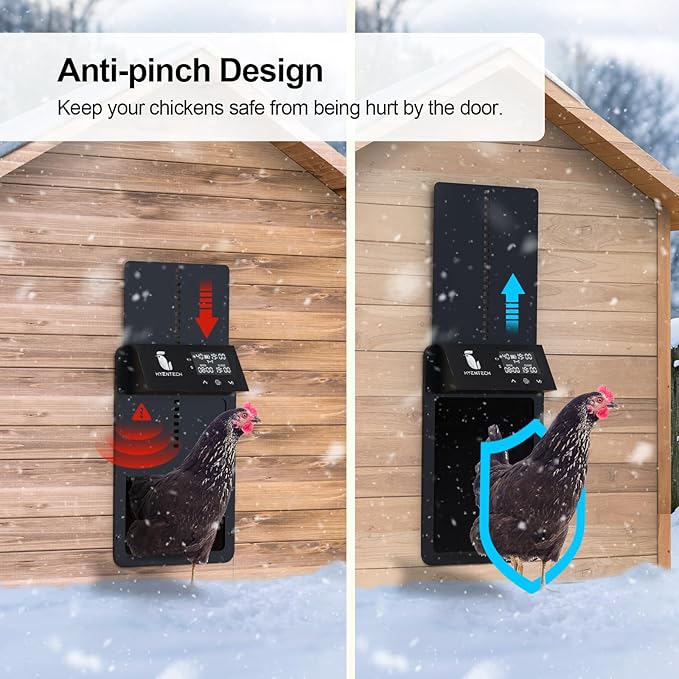 Automatic Chicken Coop Door, Aluminum Chicken Coop Door with Anti-Pinch Feature, Automatic Chicken Door with LCD Display, Solar Chicken Coop with Timer & Light Sensor (Black)