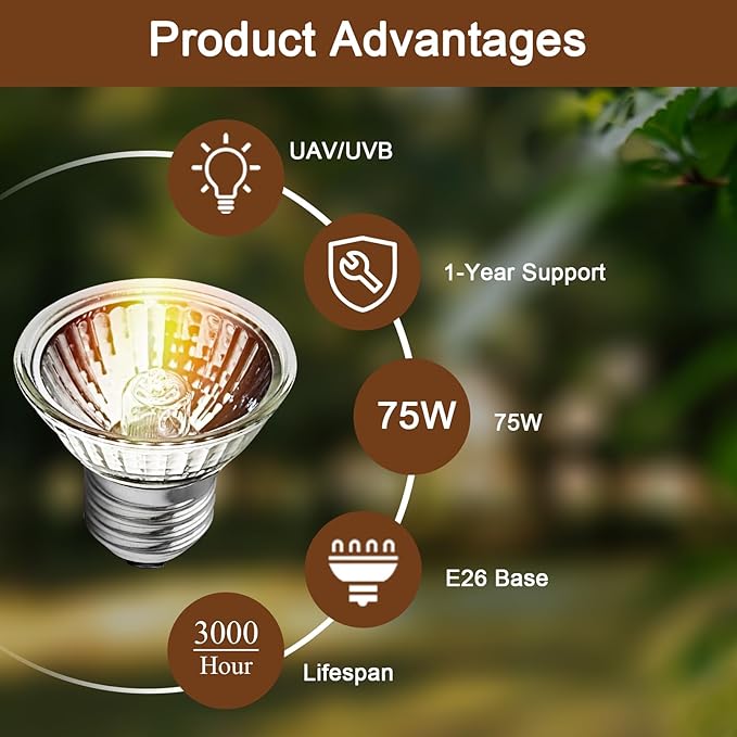 Turtle Heat Bulb 75W UVA Bulbs, Fit E26 Reptile Lamp, Light Turtle Heat Lamp for Reptiles and Amphibian Tanks, Terrariums and Cages, Works with Various Lamp Fixtures 4-Pack