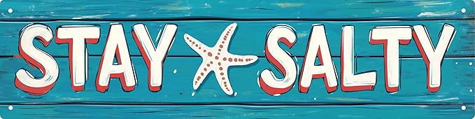 AWISZZZ Stay Salty Metal Tin Signs Summer Beach Decorations for Home Starfish Decor Beach Theme House Room Bedroom Bathroom Decor Sign for Classroom 4x16 In