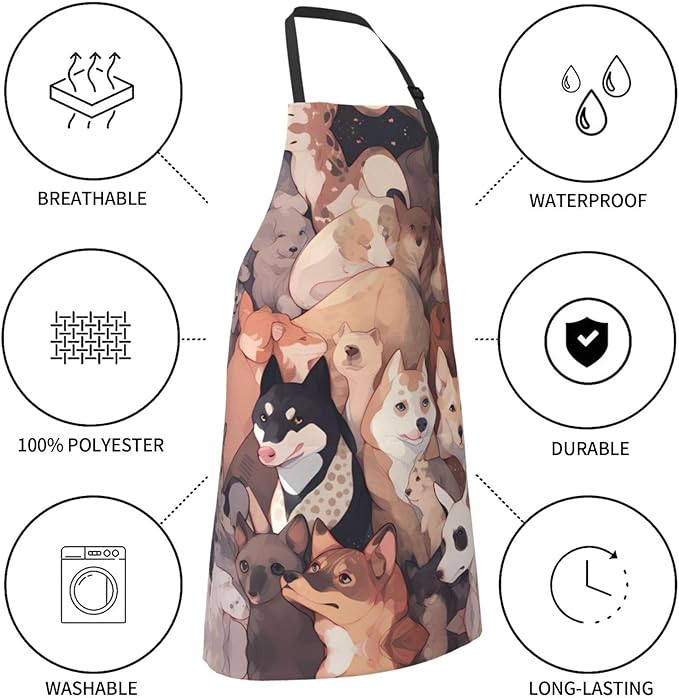 Dogs and Roses Heavy Duty Waterproof Apron with Pockets for AdultsResistant Grilling, Gardening, Painting