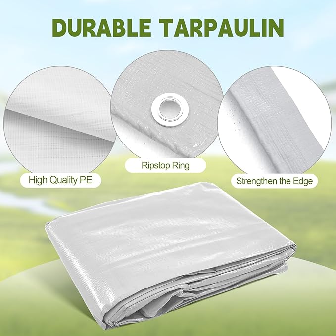 VitalCozy 2 Pcs Chicken Coop Cover Waterproof 14.5 x 6.6 ft Chicken Run Cover Coop Tarp Accessories for Winter with 50 Pcs Ball Bungees Cords for Outdoor (White)