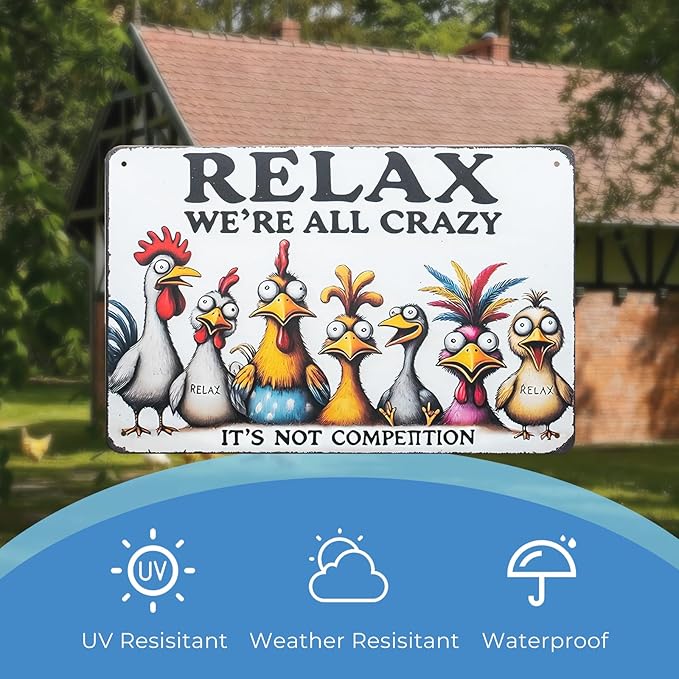 Funny Tin Signs Chicken Coop Decor Outdoor Vintage Rooster Gifts Yard-signs Decorative Signage For Farm and Garden 8×12 inches (K)