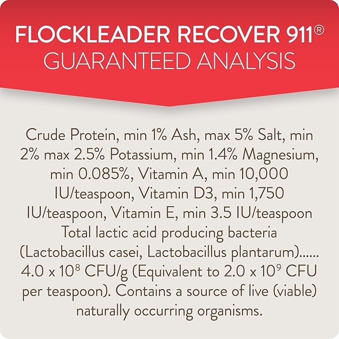 Recover 911, Severe Stress Probiotic Water Supplement for Chickens with Electrolytes, Prebiotics & Oregano, Molting, Extreme Weather, and Predator Attack Support, 8 oz (Pack of 2)