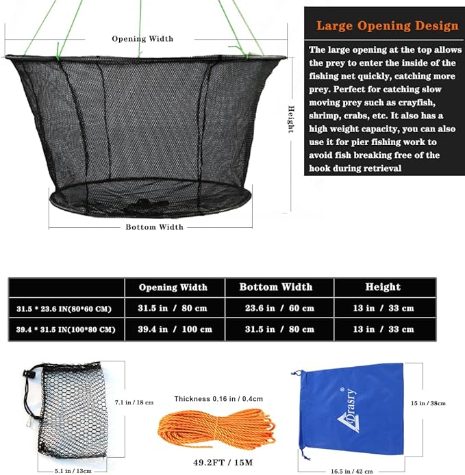 Drasry Fishing Net Trap for Crayfish Crab Bait Minnow Shrimp Foldable Fish Crawdad Lobsters Cast Net Collapsible