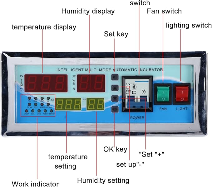 Egg Incubator Controller 110V Microcomputer Automatic Intelligent Temperature Humidity Control Thermostat for Chicken Quail Pigeons (#1)