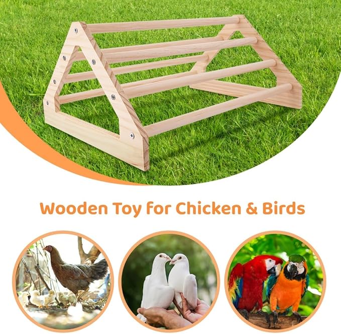 Chick Perch Wooden, Training Roosting Bar Stand, Coop Brooder Jungle Gym Toy, Entertainment for Chickens, 14.75 X 10.75 X 7.25’’