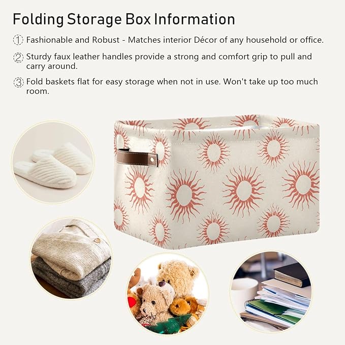 JIPONI Suns Milky Fabric Storage Bins for Shelves, Decorative Storage baskets for organizing, Closet Organizer with Handle for Cloth, Toys, Bedrooms, Farmhouse