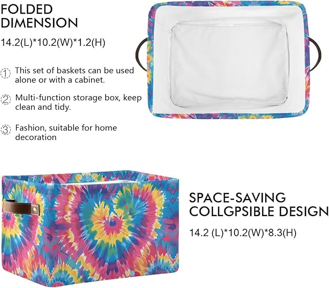 JIPONI Tie Dye Heart Fabric Storage Bins for Shelves, Decorative Storage baskets for organizing, Closet Organizer with Handle for Cloth, Toys, Bedrooms, Farmhouse