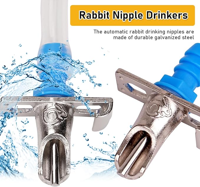 Rabbit Nipple Drinker Kit Automatic Rabbit Watering System Kit Include 12 Drinking Nipple, 23ft Hose, Hole Opener, Barb Valve Fitting to G1/2'' Connector (Blue, 12Pcs)