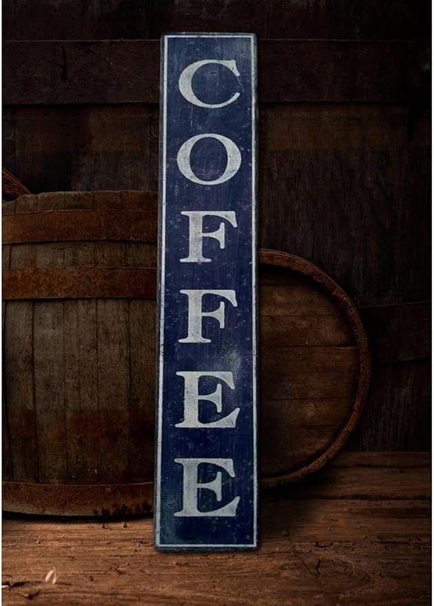 Rustic Wood Plaque Sign Farmhouse Primitiv Funny Coffee Wood Signs Vertical For Porch Front Door Decor,Rustic Wooden Sign for Front Porch, Farmhouse Decor, 4" x 16"