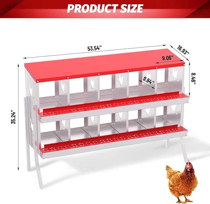 Chicken Nesting Box,10 Compartment Metal Poultry Nest Box Wall Mount, Metal Roll Away Eggs Laying Boxes with Legs, Easy Egg Collection, Easy Cleaning,10 Room Chicken Coop for Hens