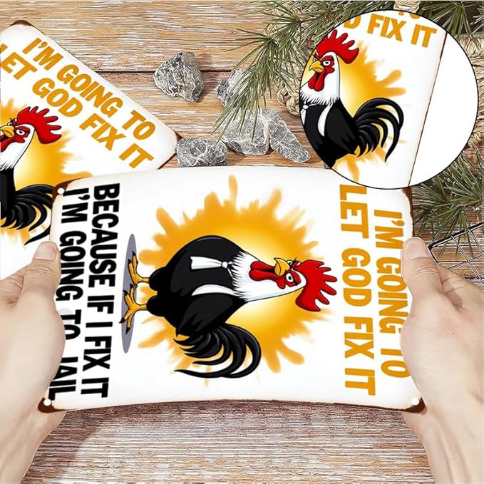 Funny Chicken Gifts Christian God Gifts I'm Going to Let God Fix It Tin Sign for Home Farm Chicken Coop Farmhouse Kitchen Garden Decor 12 X 16 Inch