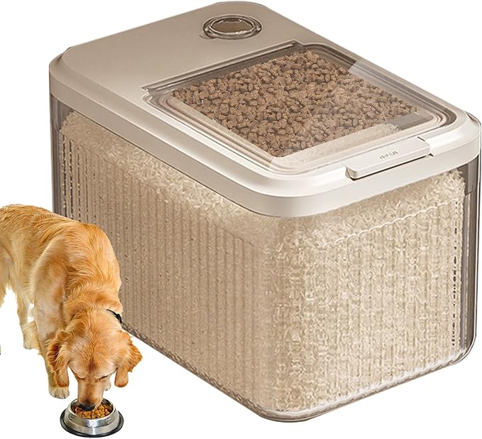 Dog Food Storage Container - Airtight Sealed Bin For Freshness Protection, Resistance With Locking Lid Moisture Control, Treat Dispenser For Dry Kibble Flour Grain Use Barn Garage 18 Inch