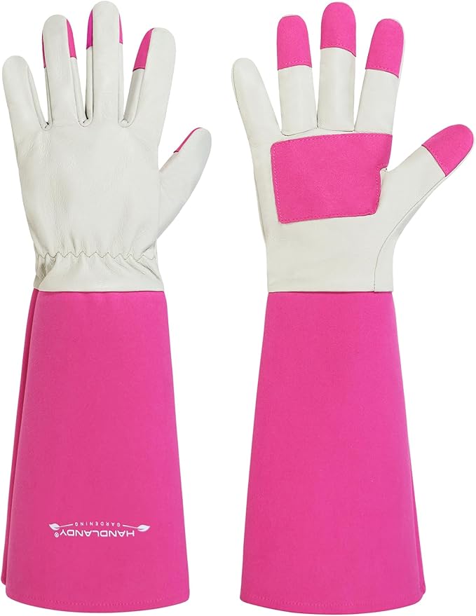 HANDLANDY Rose Pruning Gardening Gloves for Men & Women, Thornproof Long Gauntlet Gloves, Pigskin Leather - Breathable & Durability (Small)