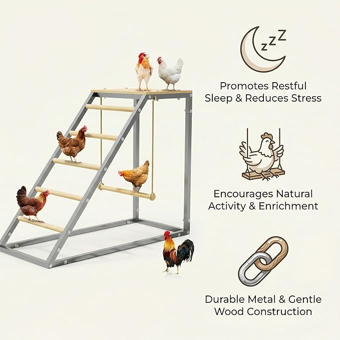 Chicken Roosting Bars, Chicken Perch with Swing, Backyard Poultry Farm, Chicken Coop Toys - Easy Installation & Cleaning, 37.6" l x 15.7" w x 27.5" h