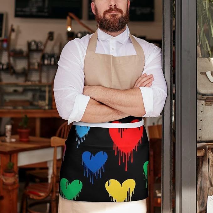 Unisex Chef Waiter Apron Waist Half Short Serving Aprons with 3 Pockets