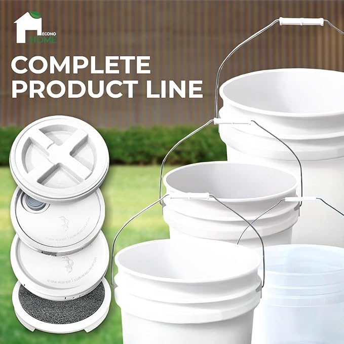 5-Gallon White Bucket Pail with Gamma Seal Screw on Airtight Lid, Heavy-Duty 90MIL Extra Durable, Food Grade, Metal Handles with Plastic Grip for Easy Carrying, Easy Stack & Store, BPA Free - 1 Pack