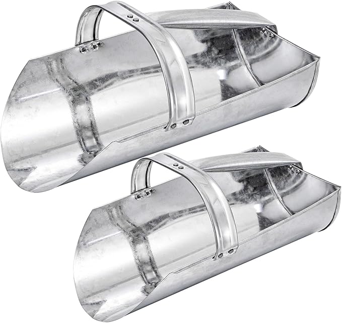 2 Pack Feed Scoop for Livestock, Metal Feed Grain Scoop, Heavy Duty Horse Feed Scoops with Encased Handle, Stackable Durable Poultry Feed Scoops for Chicken Bird Gardening Farm, 2.5 Qt and 4 Qt