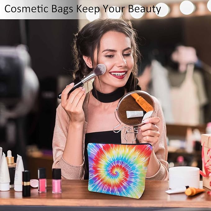 Tie Dye Makeup Bags Makeup Organizer, Spiral Tie Dye Rainbow Flax Toiletry Bags Travel Cosmetic Bag Makeup Purse Pouch Skincare Bag Wallet Bags For Women Female Mom Daughter
