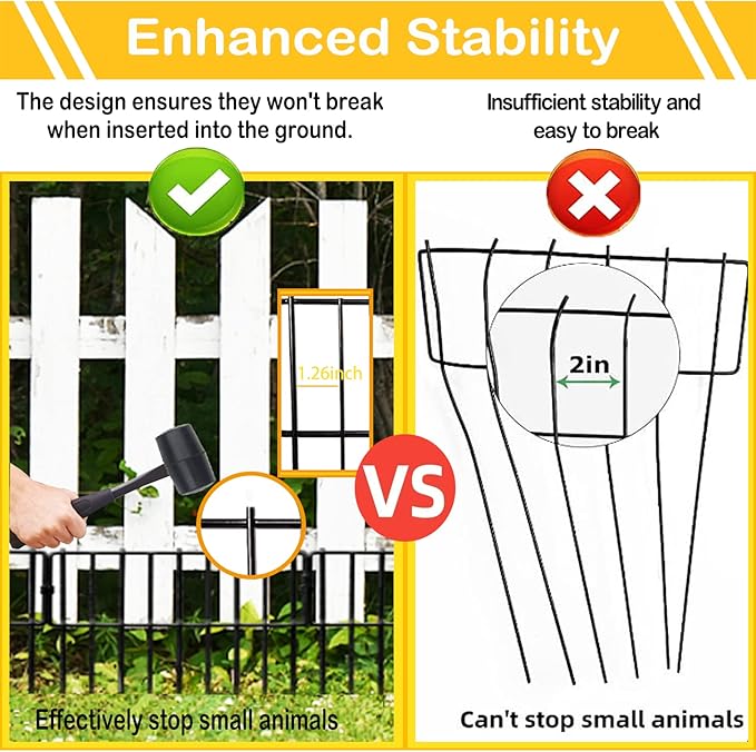 Animal Barrier Fence, 30 Pcs Upgrade 1.26 in Gap Decorative Fences No Dig Fence for Rabbits and Dog Ground Defense, Rustproof Metal Wire Garden Edging Border for Outdoor, Yard