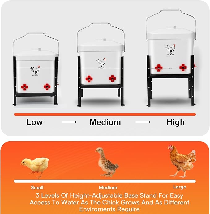 2 Gallon Heated Chicken Waterer Winter Anti-Freezing Automatic Chicken Watering System,Adsjustable Height Poultry Water Dispenser Heating Waterer 9 in x 6.8in x 8.4in