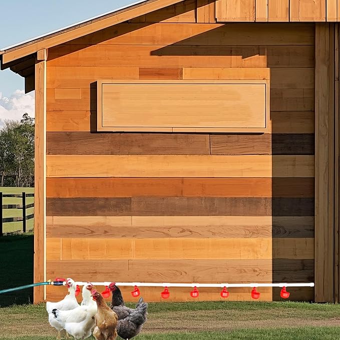 Chicken Coop Accessories – Complete Automatic PVC Pipe Watering System Kit with Hole Opener, Hoses, Valves & Red Drinking Cups for Chickens, Quail, Ducks, Geese & Other Poultry