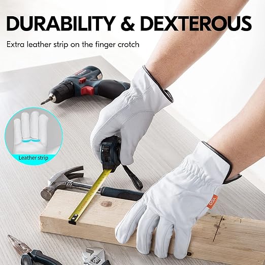 Vgo... 1-Pair Unlined Top Grain Goatskin Work and Driver Gloves for Men(Size M, White, GA9501)