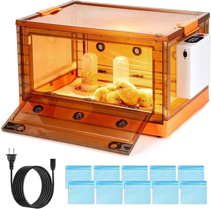 Chicken Brooder Box for Chicks with Chicken Coop Heater, Smart Temperature Control Chicken Brooder Heater, Chick Brooder with Chicken Feeder and Waterer Set for Chicks (23.6" x 16.5" x 17.8")