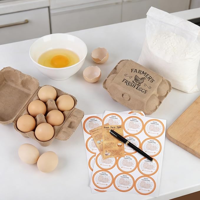 60 Pack Egg cartons 2x3 Style Half dozen egg cartons Bulk 6 Count Reusable Paper pulp egg storage tray Sturdy egg containers with instruction cards and stickers for Family Farm Market