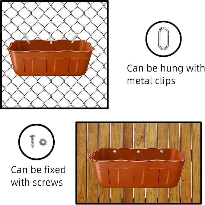 Hanging Goat Feeders,Chicken Feeder Waterer,Large Feed Trough 7.5 Quart 2 Pack,Hanging Fence Feed Trough for Poultry Livestock,Terracotta