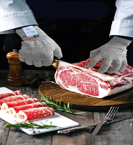 Cut Resistant Gloves, 1 Pairs of Food Grade Cutting Gloves for Kitchen, Oyster Shucking, Fish Fillet Processing, Carving Wood and Gardening(X-Large-Grey), Gray