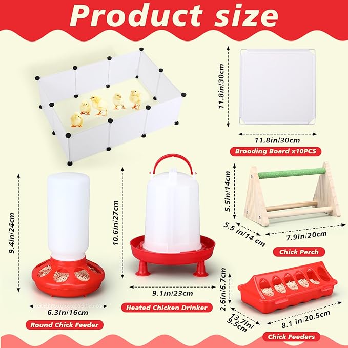 5 Pack Winter Chicken Brooder Box Starter Heated Chicken Waterer with Chick Perch Set 0.8 Gallon Heated Poultry Fountain, Flip Top Poultry Feeder, 2.9 Pounds Chick Feeder for Coop Chicks