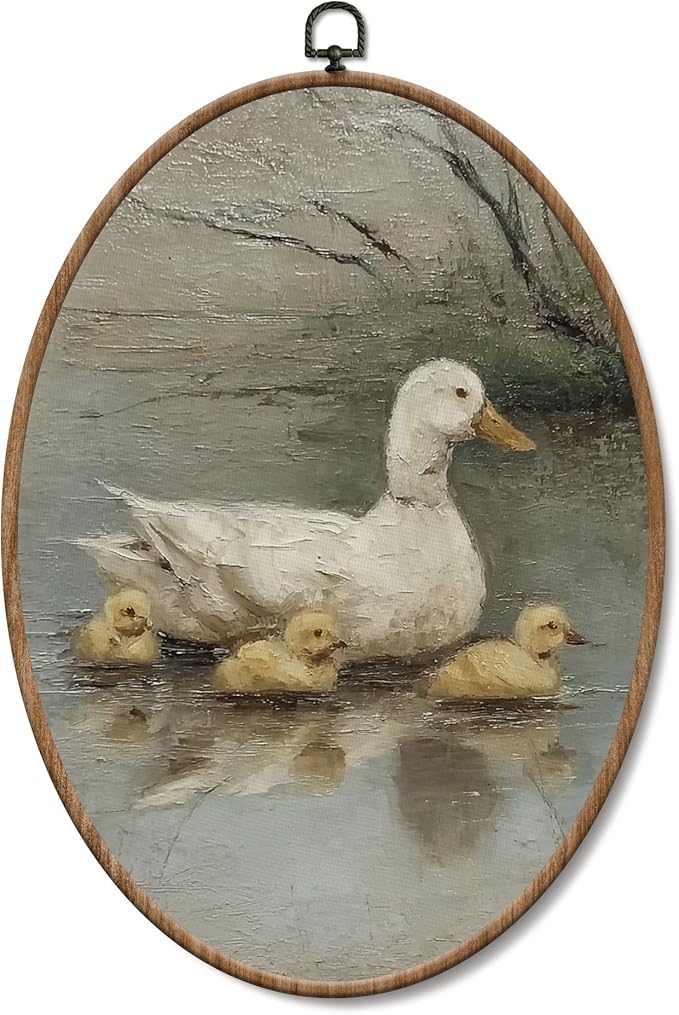 Yorhifa Vintage Farmhouse Duck Framed Wall Art, Cottagecore Duck Oval Wall Art, Rustic Farm Life Oval Walls Decor, Retro Farm Animal Canvas Artwork Hanging Decor, 8.5x11.5in
