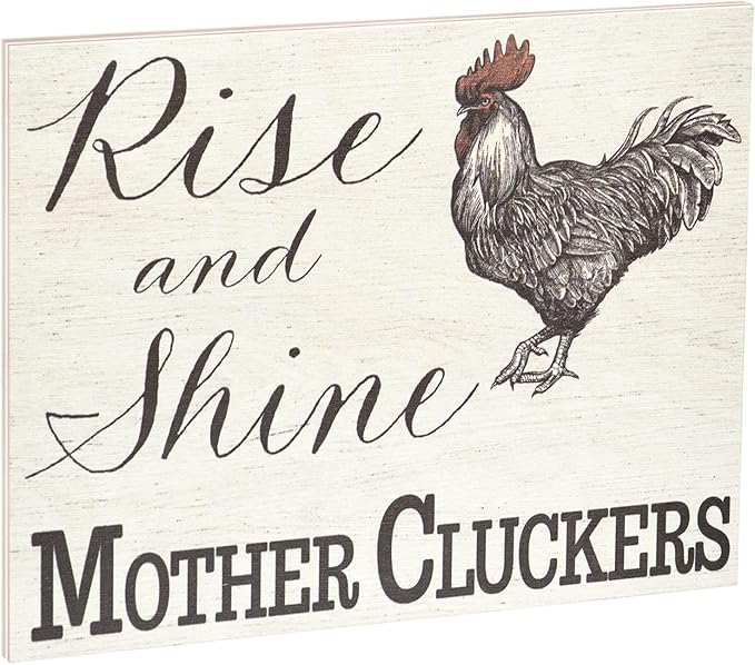 JennyGems Rise and Shine Mother Cluckers Wood Sign - Funny Farmhouse Chicken Decor, Made in USA