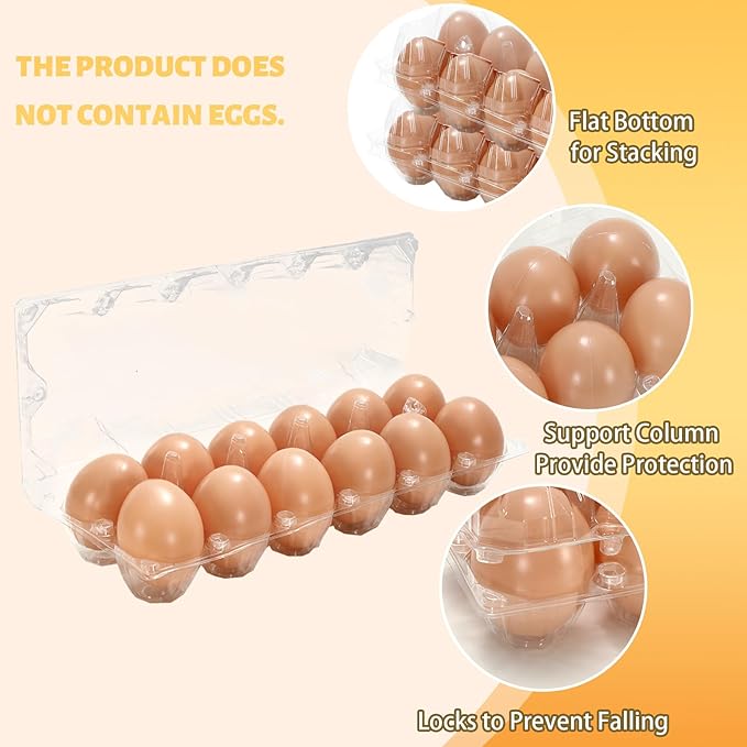 JarThenaAMCS 200Pcs Plastic Egg Carton Bulk Empty Clear Egg Tray Holder Container for Farm Business Market Home Kitchen Refrigerator Storage (2 x 6 Grids)