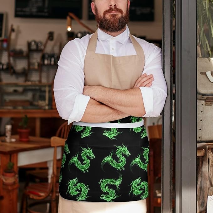 Server Apron with 3 Pockets Waist Waiter Waitress Half Apron Short Aprons