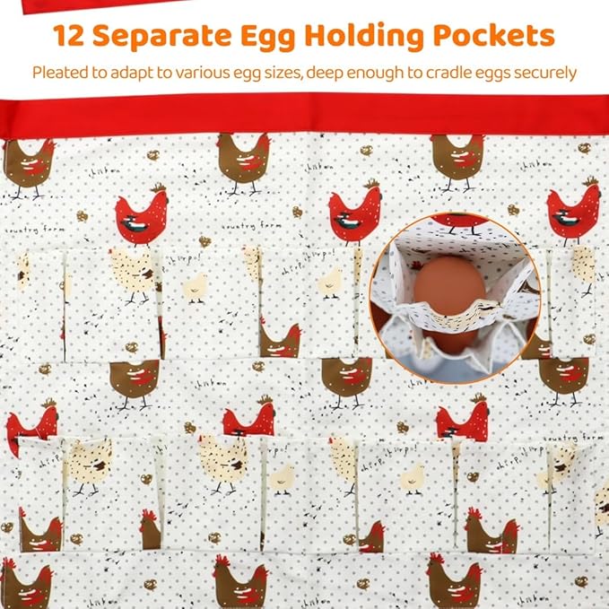 Egg Gathering Holding Apron, Canvas 12 Pockets, Apron Egg Collecting for Duck Chicken Goose Eggs, Egg Carrier Apron Canvas