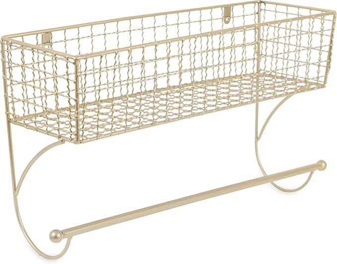DII Rustic Farmhouse Bathroom Décor, Metal Storage, Large Towel Bar, Gold