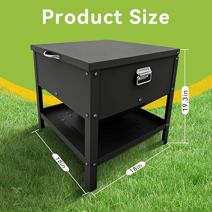 Large Metal Chicken Feeder, 80 LBS Heavy Duty Poultry Feeder Box with Waterproof Lid, No Waste Design for Hens, Roosters, Ducks, Suitable for Chicken Coops and Outdoor Use