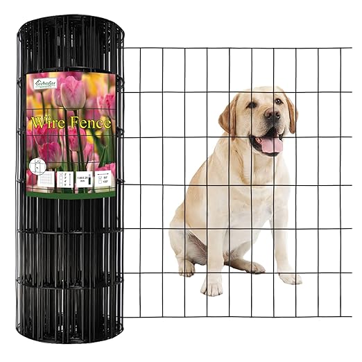 Black PVC Coated Welded Wire Fence 24 Inch x 50 Foot, 2 Inch x 4 Inch 14GA, Garden Border Fencing Roll Vinyl Coated Wire Mesh for Yard Vegetable Plant Protection Poultry Netting
