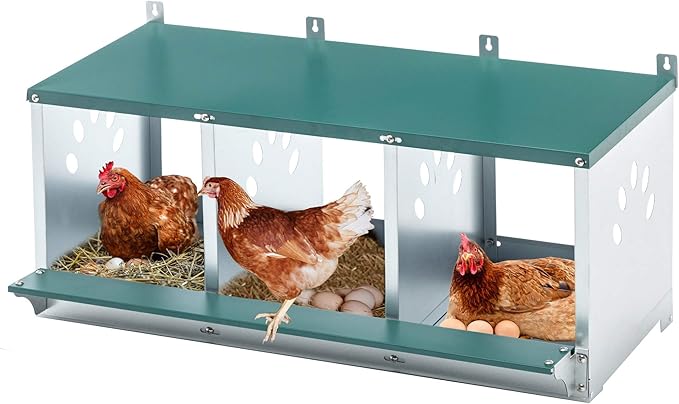 Chicken Nesting Box, 3 Compartment Hens Nest Boxes, Metal Nesting Chicken Laying Box for Outdoor Chicken Coop Cages Farm Yard, Green (3 Holes)