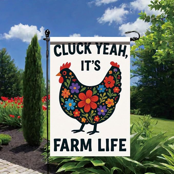 Cluck Yeah It’s Farm Life Garden Flag 12x18 Inch Double Sided Outdoor Yard Banner Floral Chicken Design Rustic Country Farmhouse Spring Summer Decoration