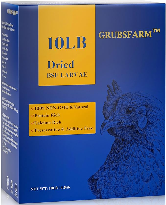 GRUBSFARM Dried Black Soldier Fly Larvae 10LB – Non-GMO Poultry Treat for Chickens, Molting & Laying Hens, Resealable Bag