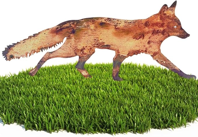 CREATCABIN Rustic Metal Fox Garden Decoration Animal Garden Statues Stakes Outdoor Rusty Fox Sculptures Figures for Patio Lawn Yard Backyard Art Decoration Housewarming Chocolate Color 6.1 x 12 inch