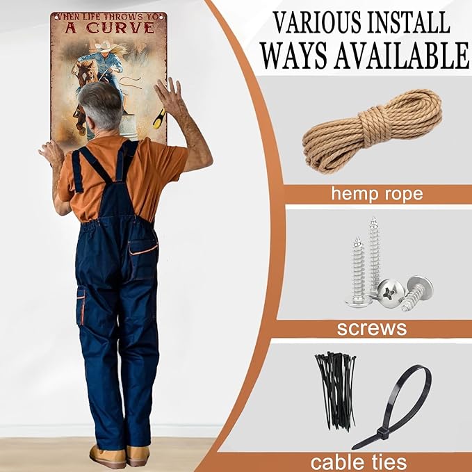 Horse Riding Cowgirl Vintage Metal Sign When Life Throws You A Curve Lean Into It Metal Poster Cowboy Decor Painting Wall Art Home Garage Bars Restaurants Cafes Office 12X16Inch
