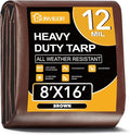 Sunvigor Tarp Waterproof 8x16Ft, Extra Thick 12 Mil Heavy Duty Tarp Cover, Tear & Fade Resistant, Outdoor Tarps with Brass Grommets and Reinforced Edges for Roof, Camping, Patio, Boat (Brown)