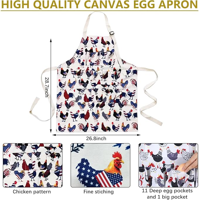 2 Pcs Egg Collecting Apron Chicken Gathering Basket with 7 Pouches Fresh Egg Holding Apron with 11 Pockets EW03